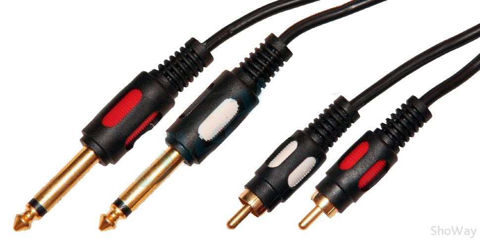 Кабель аудио Plastic Gold 2x6.3 mono Jack "папа" - 2xRCA "папа" 5 м