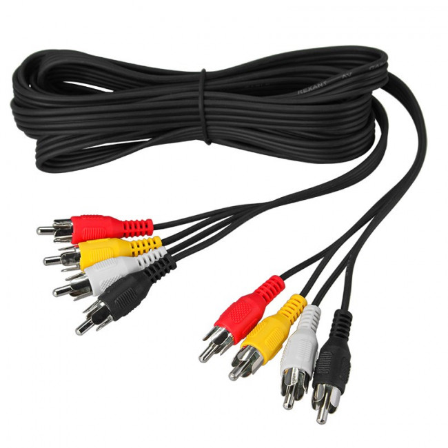 Шнур Аудио-видео 4 RCA - 4 RCA, длина 5 метров, черный