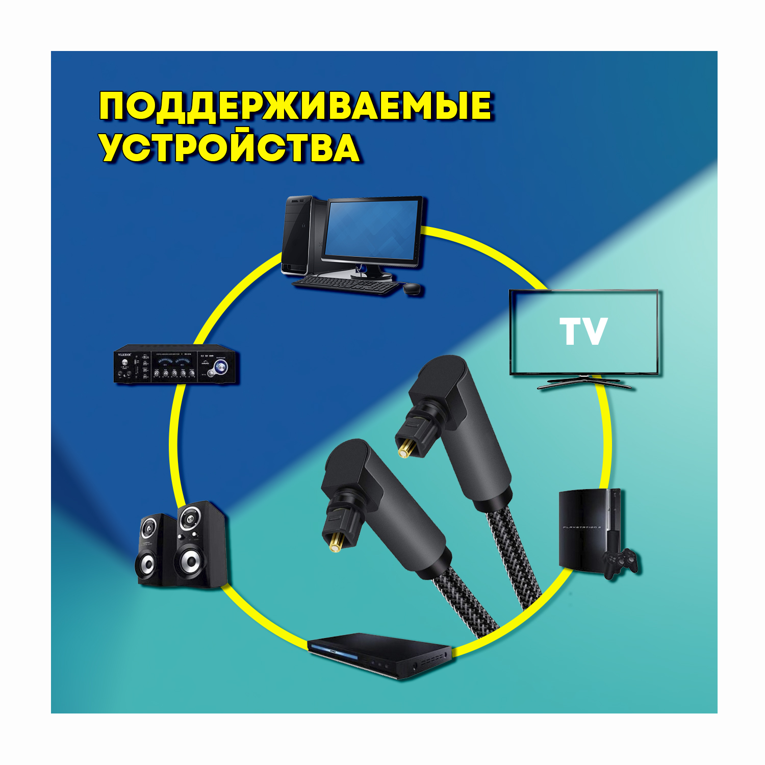 Оптический аудио кабель Toslink "штекер" - Toslink "штекер" с угловыми разъемами 1 метр