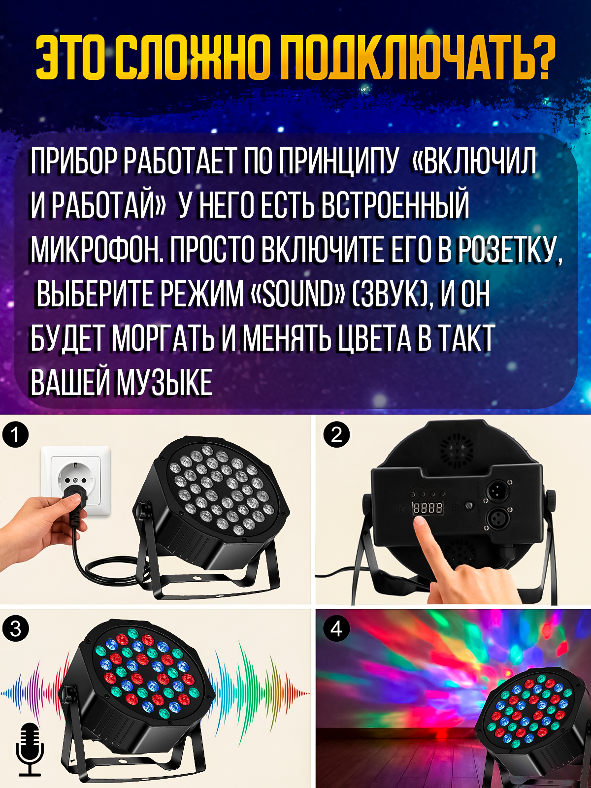 Светодиодный прожектор PartyMaker LED PAR 36x1W RGB Пульт ду
