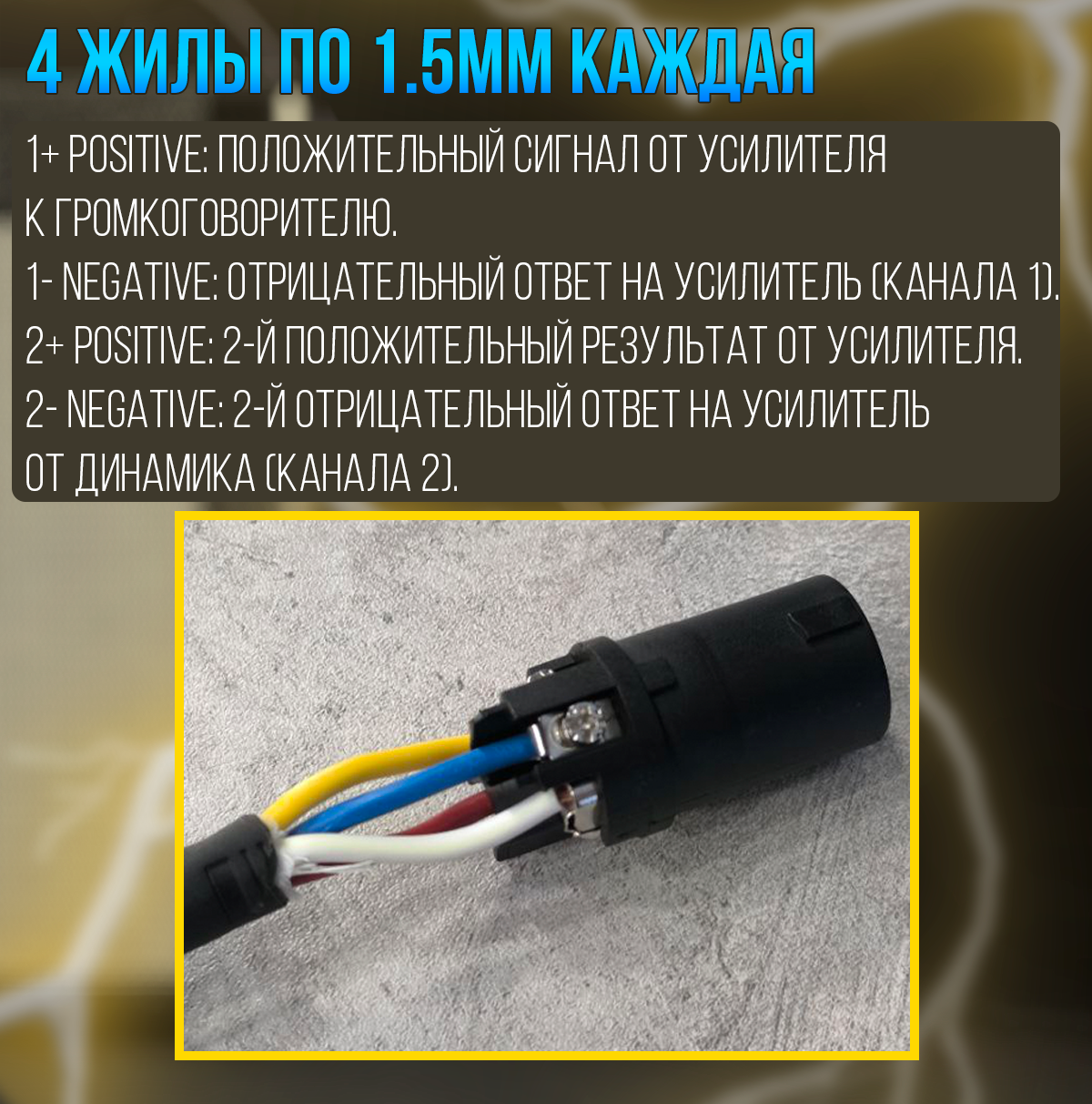 Кабель акустический Speakon сечение 4x1.5 длина 20м