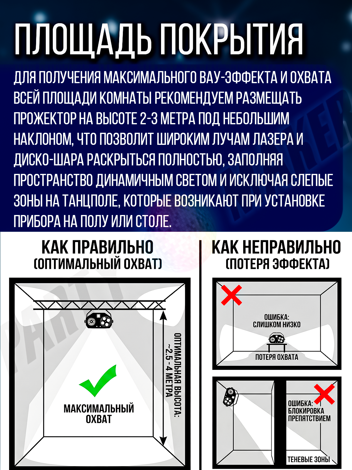 Светомузыка 4 в 1 PartyMaker 65вт, Диско шар, лазер RG, гобо-колесо, стробоскоп