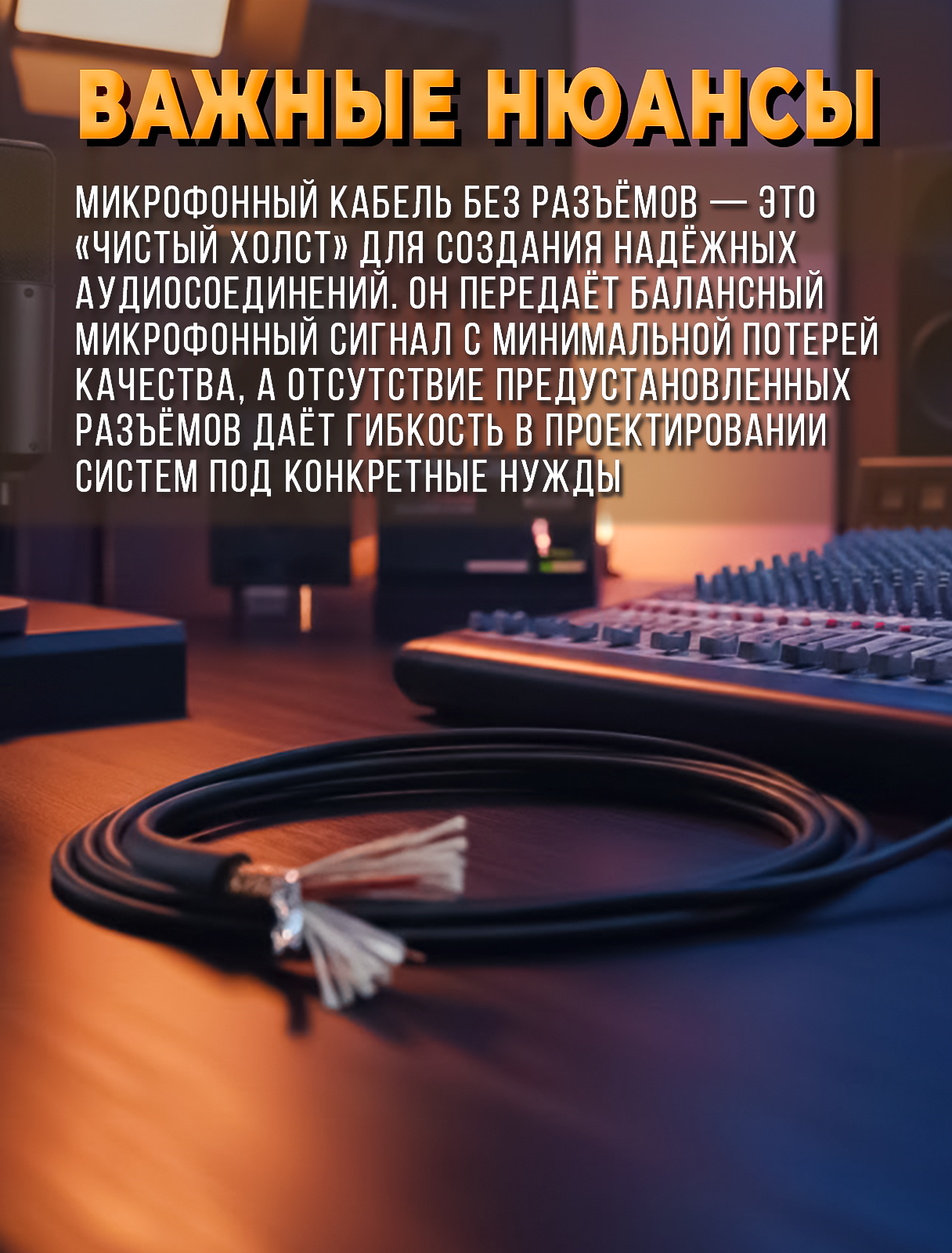 Микрофонный кабель c двойным экранированием без разъемов 100 метров