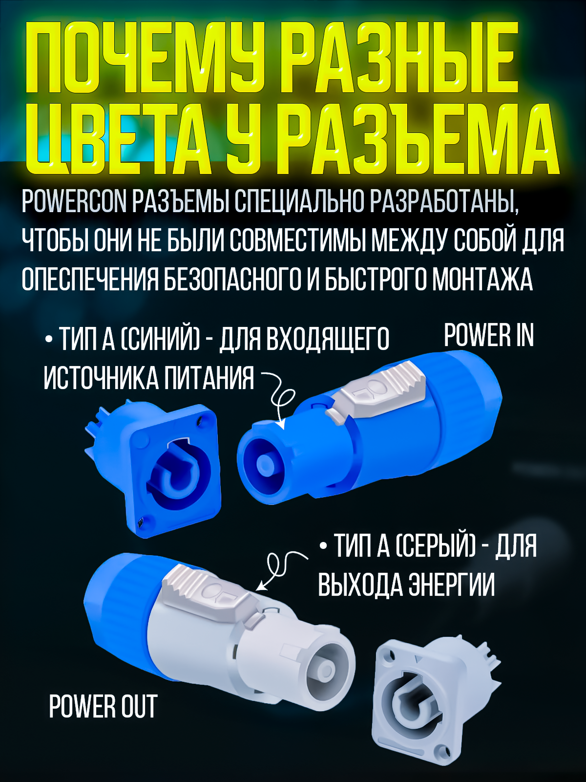 Кабель питания Powercon "штекер" - Powercon "штекер" 10 метров