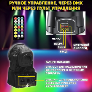 Вращающаяся голова PartyMaker 7x10w RGBW 4в1 с пультом управлени
