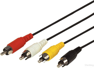 Шнур Аудио-видео 4 RCA - 4 RCA, длина 1 метра, черный