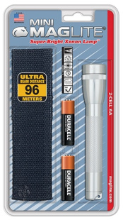 Фонарь MAGLITE Mini, 2АА, с чехлом, серебро