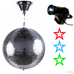 Набор: зеркальный шар 40см, мотор, LED прожектор RGBW с пультом ДУ